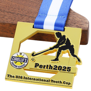 Medallas de Metal Personalizadas, Chapadas en Oro, Cuadradas, Huecas, con Corte 3D, Medalla de Aleación de Zinc con Logotipo Metálico Esmaltado, Medallas Deportivas de Hockey con Cinta - Product Image 1