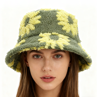 Chapeau Bob Unisexe Doux et Moelleux en Fausse Fourrure de Lapin, Motif Ciel Bleu, Nuages et Fleurs, Idéal pour l'Hiver, la Pêche et les Voyages