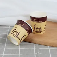 Gobelet en papier kraft jetable imprimé personnalisé avec couvercle Style à paroi unique isolé à chaud enduit de PE
