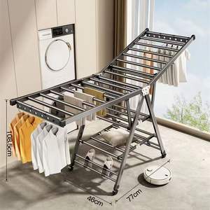 Porte-vêtements pliable en acier au carbone robuste de 1.8m, étendoir à vêtements haut de même style transfrontalier avec roues et étagères - Product Image 1