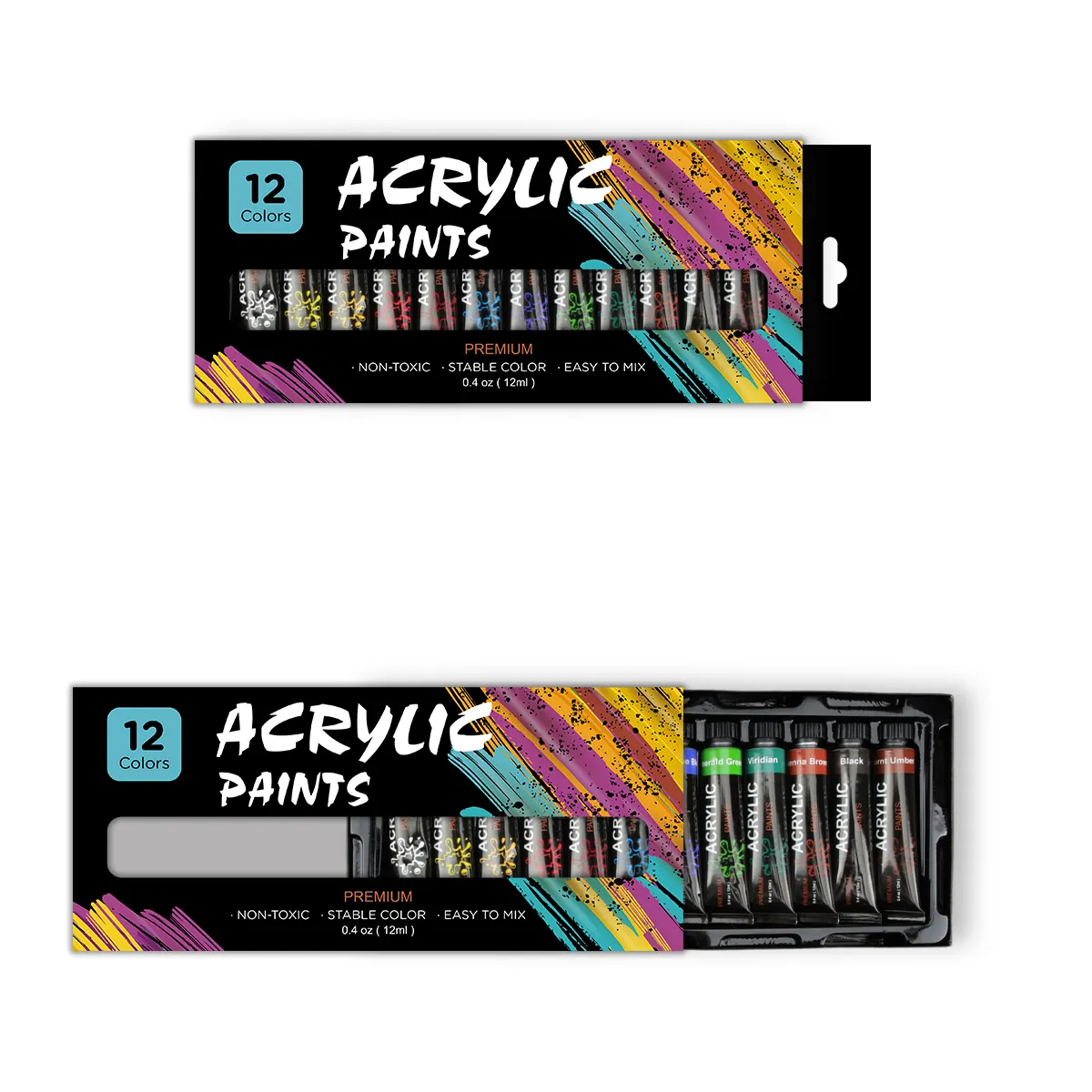 Acrylique Cat Cat Akrilik 12Ml, Tabung Warna Akrilik Set 12 Warna Cepat Kering