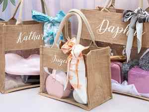 Personalized Logo Large Capacity Jute <b>Tote</b> Beach <b>Bag</b> with Transparent Window Reusable <b>Bridesmaid</b> <b>Bags</b> for Gift or Daily Shopping - Product Image 3
