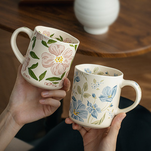 500ml Large Coffee <b>Mug</b> Vintage Flower <b>Ceramic</b> <b>Mug</b> Matte Porcelain Tea Cup - Product Image 1