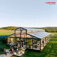 Tente de réception de luxe à toit transparent quatre saisons, double couche, pour mariage, banquet, fête, atrium, structure de cadre personnalisée, couverture en PVC transparent