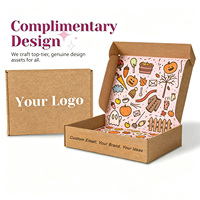 Boîte d'expédition en carton ondulé auto-adhésive personnalisable avec logo, taille variée, motif dessin animé, pelliculage mat et gaufrage, matériaux recyclés