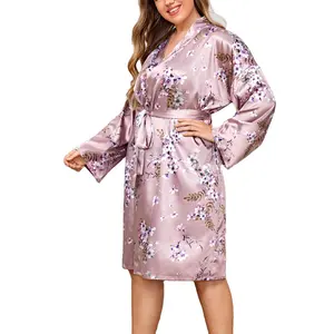 Ensemble de 2 Robes de nuit en Satin pour femmes, vêtements de nuit, grande taille, Kimono
