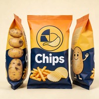 Sachet personnalisé imprimé mat à fermeture arrière pour chips, emballage alimentaire résistant à l'humidité et anti-déchirure pour snacks