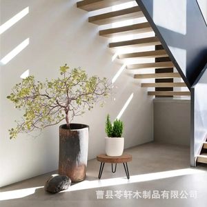 Cross-border wooden flower pot shelf, ornament, round wooden <b>stool</b>, succulent flower pot decorative base, <b>bathroom</b> storage - Product Image 5