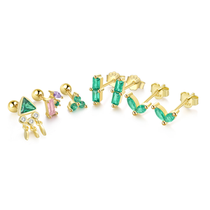 Aretes CANNER de Plata de Ley S925 con Circonita Verde 5A, Juego de Aretes Combinables Multi-Estilo, Piedra Esmeralda, Chapados en Oro de 18k - Product Image 4