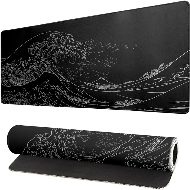 Deskmat Waves Large Mouse Pad Anime Carpet Mousepad Black Gaming Accessories Deskpad Rubber Mat
