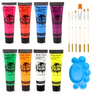 Moderne Verf Palet Fluorescerende Borstel Pigment Halloween Schmink Set Bodi Glow 8 Kleur Uv Neon Buis Make-Up Schilderij Gezicht