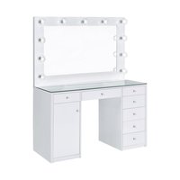 Grand miroir LED de luxe avec 13 tiroirs, coiffeuse, bureau de maquillage, plateau en verre, mélamine, bois, designs de coiffeuse