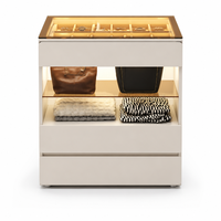 Cremefarbener, umweltfreundlicher, langlebiger Schmuck-Präsentationswürfel mit LED-Glasplatte, offener Inselregal-Organizer, Thekenvitrine mit zwei Schubladen