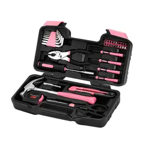 Nuovo design 39 pz kit strumenti rosa per la casa set di strumenti hardware per le donne