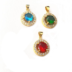 Solitaire Pendant Necklace Zinc Alloy Red Blue Green Zircon Claw Setting <b>Gift</b> Jewelry for Women - Product Image 3
