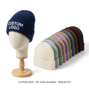 Bonnet en <span class=keywords><strong>laine</strong></span> mérinos 100% avec broderie de logo personnalisé, tricot côtelé, bordure côtelée, doux, respirant, chaud, résistant aux odeurs, faible MOQ, vente en gros OEM - Product Image 1