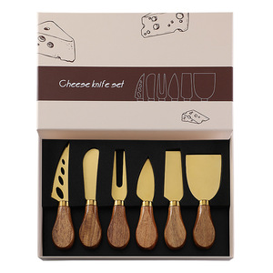 Juego de 6 <span class=keywords><strong>cuchillos</strong></span> para queso <span class=keywords><strong>con</strong></span> mango de madera de acacia, desechables, de acero inoxidable, <span class=keywords><strong>con</strong></span> caja de regalo, en stock para envío transfronterizo - Product Image 3