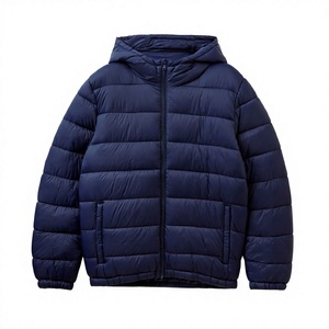 Blouson matelassé à capuche bleu marine pour homme, fermeture éclair, coupe décontractée, hiver, rembourrage en duvet, coque en polyester épaisse - Product Image 1