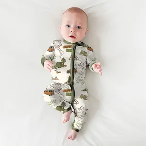 Hongbo Hongbo HONGBO Wholesale Custom Print Bamboo Viscose Pajamas Organic Double Zipper Bamboo Baby Romper Little Sleepers Kids Bamboo BabyCl