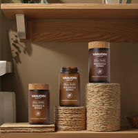 Bocal en verre ambré givré de 150 ml avec couvercle en bois pour suppléments de santé quotidiens Conteneur de capsules avec emballage en boîte