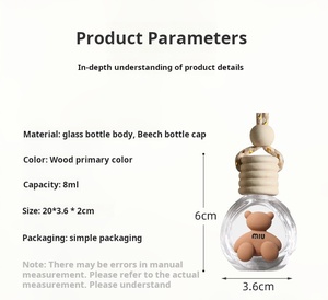 Mini Fancy Cartoon Round Shape Cute Aromatherapy Wooden Lid Glass 8ml Fragrance <strong>Car</strong> Reed <strong>Diffuser</strong> Bottle with Metal Vent <strong>Clip</strong> - Product Image 5