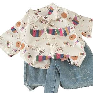 Chemise à manches courtes pour garçons é<span class=keywords><strong>t</strong></span>é 2026, nouvelle collection légère avec imprimé dessin animé, polyvalente et élégante, hauts tendance pour garçons - Product Image 5