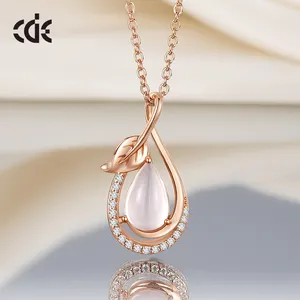 CDE YN1138 дизайн лакированные серебряные 925 ювелирные изделия из натурального розового кварца ожерелье из драгоценного камня розовое золото ожерелье из стерлингового серебра