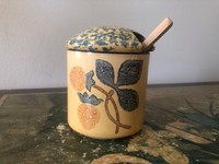 Accessoire de cuisine jaune vintage Pot à épices Pot à confiture en céramique Ensemble de bidons avec cuillère