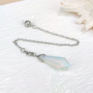 Gros cône pointu pendule en pierre naturelle pour radiesthésie Divination pierre précieuse avec chaîne couleur argent pendentif Reiki Pendule - Product Image 5