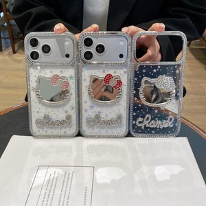 Fashion Clear Diamond kt cat Mirror Bracket Mobile phone case for <b>iPhone</b> 17 16 15 14 13 pro max Transparency Glitter Back Cover - Product Image 1