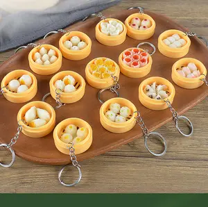 Funny Simulation 3D PVC Chinese Food Keychains 3d Plastic Food Emulation Light Keychain Bag charms Pendant decoration