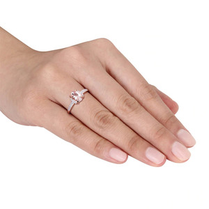 925 Sterling <strong>Silver</strong> Cubic Zircon Halo Rose Gold Plated Emerald Cut <strong>Ring</strong> <strong>Set</strong> - Product Image 4