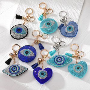 New Arrival Bling Bling Rhinestone Crystal Devil Eye Pendant Heart Tassel Crystal Bag Charm Amulet Chain Pendant Decor for Women