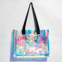 WAKIYA personnalisé taille L PVC holographique luxe sac fourre-tout dames sac à main décontracté fermeture ouverte imprimé logo chaîne sangle pour les mariages
