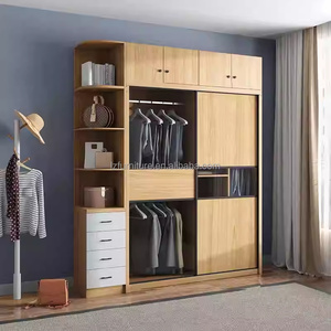 Meubles de chambre à coucher en bois clair abordables et personnalisables, ensembles de lits complets avec tables de chevet, armoire et bureau pour appartements studio - Product Image 5
