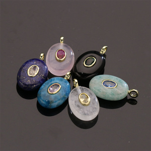Pendentifs ovales <span class=keywords><strong>en</strong></span> <span class=keywords><strong>pierre</strong></span> d'agate lapis naturelle et quartz rose pour la fabrication de bijoux, colliers, boucles d'oreilles et accessoires DIY - Product Image 5