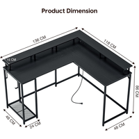 Bureau de jeu 55 pouces avec éclairage LED, surface en fibre de carbone noire, support moniteur intégré amélioré