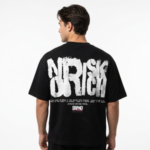 <b>Men's</b> Oversized <b>Black</b> T-Shirt Short Sleeve Street Style Screen Printed Letter Pattern O-Neck Jersey Cotton - Product Image 6