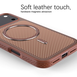 Nouvelle coque de téléphone magnétique en cuir PU à texture fibre de carbone pour iPhone 18 17 16 15 14 13 Pro Max, compatible avec la charge sans fil et antichoc - Product Image 5