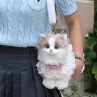 Sac bandoulière réaliste en peluche en forme de chat, sac à main artisanal en forme de chat réaliste pour femme, design tête inclinée, sac à bandoulière animal simulé