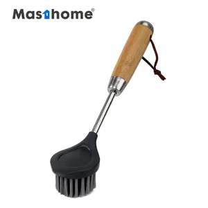 Masthome-cepillo de limpieza serie bambú y acero inoxidable, fibra natural, cuenco de cocina, sartén, olla, cepillo para lavar platos