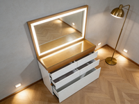 Ensemble de coiffeuse éclairé avec miroir rétroéclairé, 5 tiroirs de rangement - Table de toilette contemporaine pour chambre à coucher