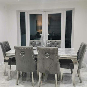 Hiện đại sang trọng phòng ăn đồ nội thất nhà bếp nhà hàng bảng và 6 ghế Bộ Đá Cẩm Thạch bàn ăn thiết lập với ghế cho 6 chỗ ngồi - Product Image 2