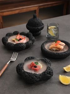Restoran kuru buz tabak ve yemek takımları volkanik kaya tasarım japon Sashimi suşi somon deniz ürünleri servis tabağı akşam yemeği <span class=keywords><strong>Pl</strong></span> - Product Image 3