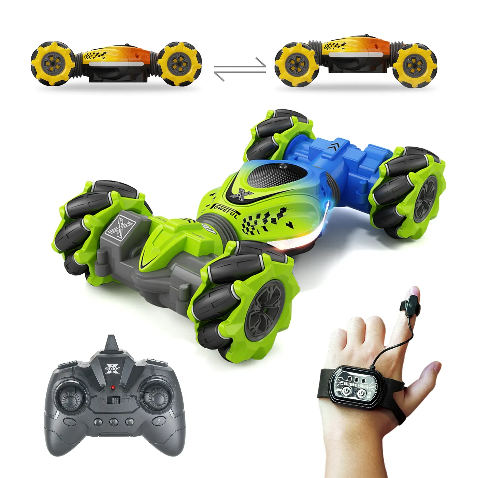 New Gesture Sensor RC Stunt Car;Double Sided Rotating Remote Control Car;2.4G Twisting Vehicle with led light and sound