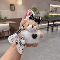 Adorables porte-clés en peluche ours avec nœud, accessoires de sac à bandoulière de dessin animé, jouets en peluche créatifs, décorations suspendues pour sac, porte-clés en peluche exquis
