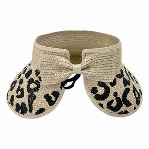 Sombrero de Sol Plegable de Paja con Visera Ancha y Estampado de Leopardo, Personalizado, para Verano, con Lazo, Regalo Promocional - Product Image 1