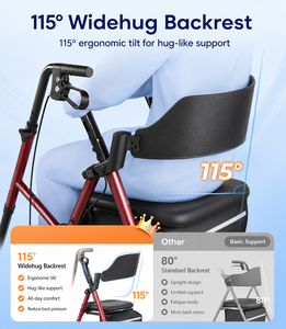 Déambulateur pliant Seniors Z21 avec siège en bambou, roues tout-terrain de 8 pouces, capacité de 350 lb, design ergonomique en arc, léger et réglable en hauteur - Product Image 3