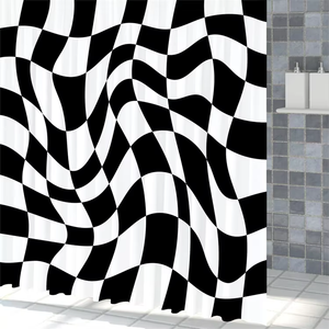 Damier imprimé abstrait rétro ondulé moderne géométrique Plaid esthétique imperméable Polyester rideaux de <span class=keywords><strong>douche</strong></span> pour décor de salle de bain - Product Image 3