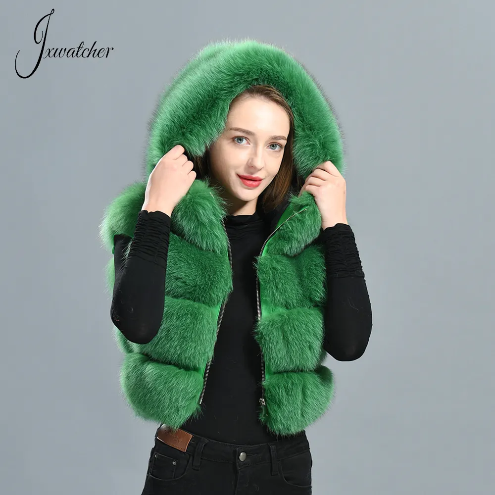 Winter Wholesale Ladies High Quality Thick Warm Short Hooded Fur Vest Custom Fox Fur Gilet Women Real Fox Fur Vest